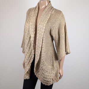 Orange Cocoon Cardigan Sweater Open Knit Flare Sleeve Metallic Gold Neutral